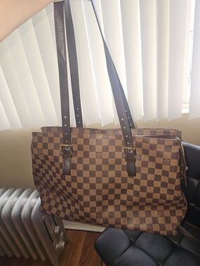 Louis Vuitton Brown Checkered Messenger Tote with Dark Brown Straps